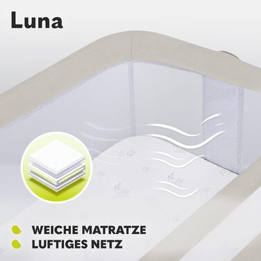 Дитяче ліжечко-колиска Lionelo Luna EIN з матрацом, переносне, регульоване по висоті та нахилу, 4 колеса з гальмами, для новонароджених до 9 кг, кріплення до ліжка батьків, бежеве