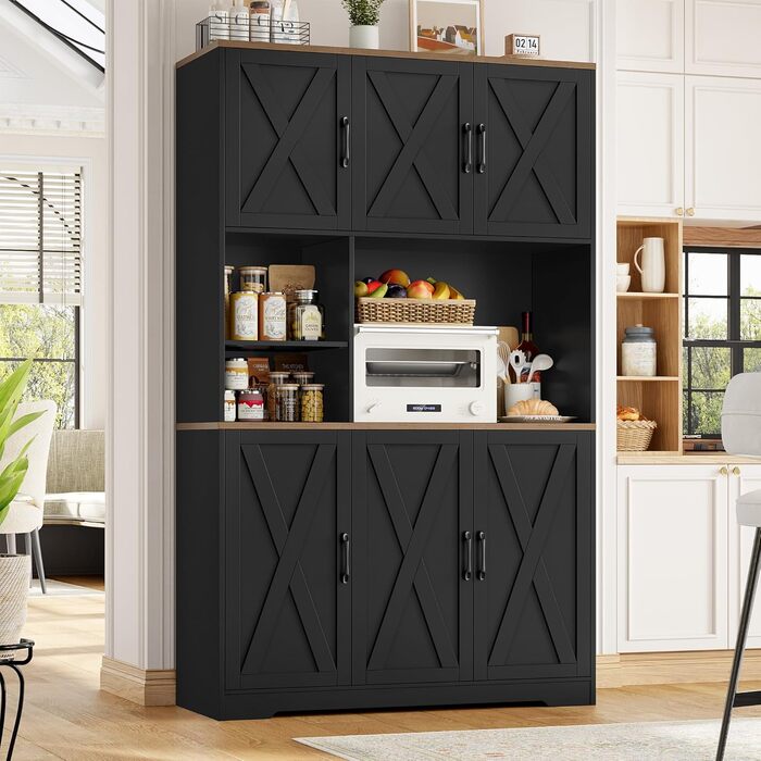 Кухонна шафа-буфет HOCSOK 106x180 см, білий колір, бічне sideboard з 6 дверцятами, знімним тримачем для пляшок та келихів, шафа для продуктів у вітальню та їдальню