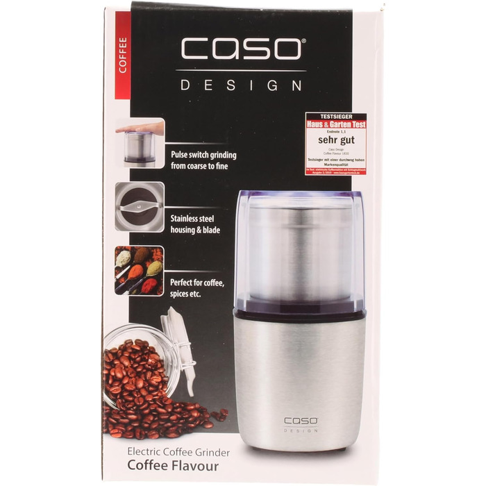 Електрична кавомолка Caso 1830 Coffee Flavour, 200 Вт, нержавіюча сталь, для кави, еспресо, горіхів та спецій, подвійний ніж, об’єм до 90 г