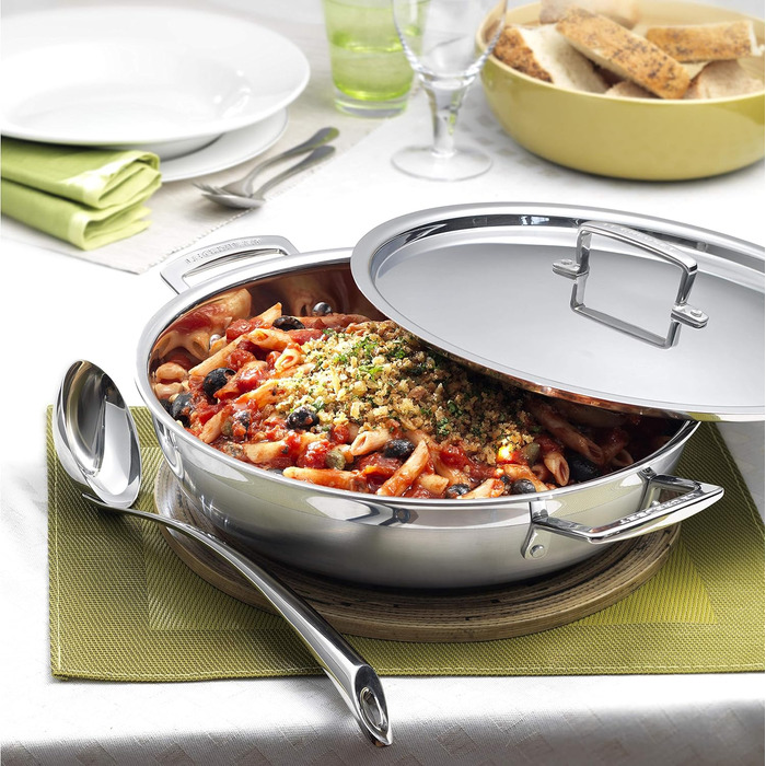 Сковорода Le Creuset з кришкою, 30 см, нержавіюча сталь, для всіх типів плит (індукція, духовка), срібна