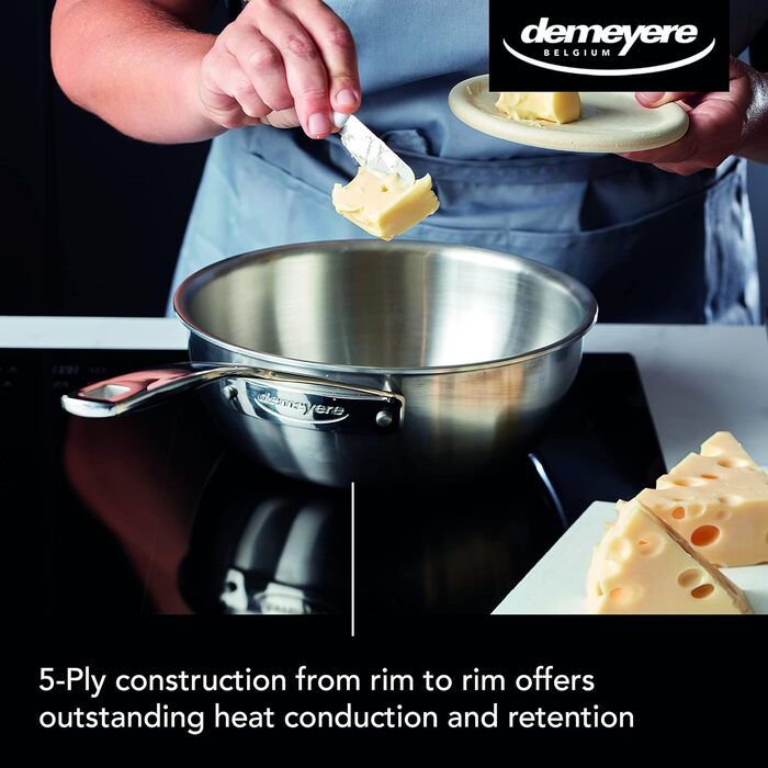 Demeyere Essential 5 конічна сталева каструля для індукції та духовки, 20 см, 5-шаровий нержавіючий метал, без кришки, гарантія 30 років
