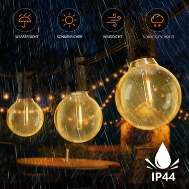 Гірлянда світлодіодна вулична 20м теплий білий IP44 водонепроникна для балкона, тераси, саду – декор для саду