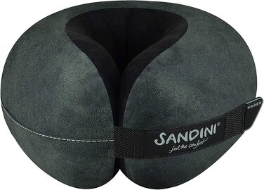 Преміальна подушка для подорожей SANDINI TravelFix Regular з мікрофібри, ортопедична, антрацит, з сумкою та кліпсою, вироблено в ЄС