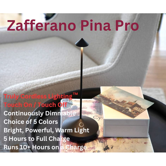 Zafferano Pina Pro – акумуляторна бездротова настільна лампа з димером, сенсорним керуванням, для дому та вулиці, 2700K, 29 см, кортен