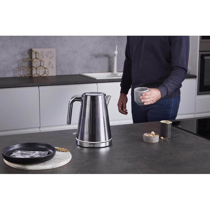Тостер Russell Hobbs Geo Edelstahl Grau на 2 тости, нержавіюча сталь, сірий. Широкі слоти, підставка для булочок, 6 режимів, розморожування, підігрів, швидкий нагрів 1640 Вт