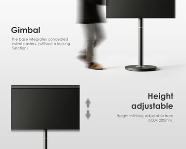 FITUEYES мобільна стійка для телевізора 32-65'' з коліщатками, регульована по висоті, мінімалістичний дизайн, для дому та офісу