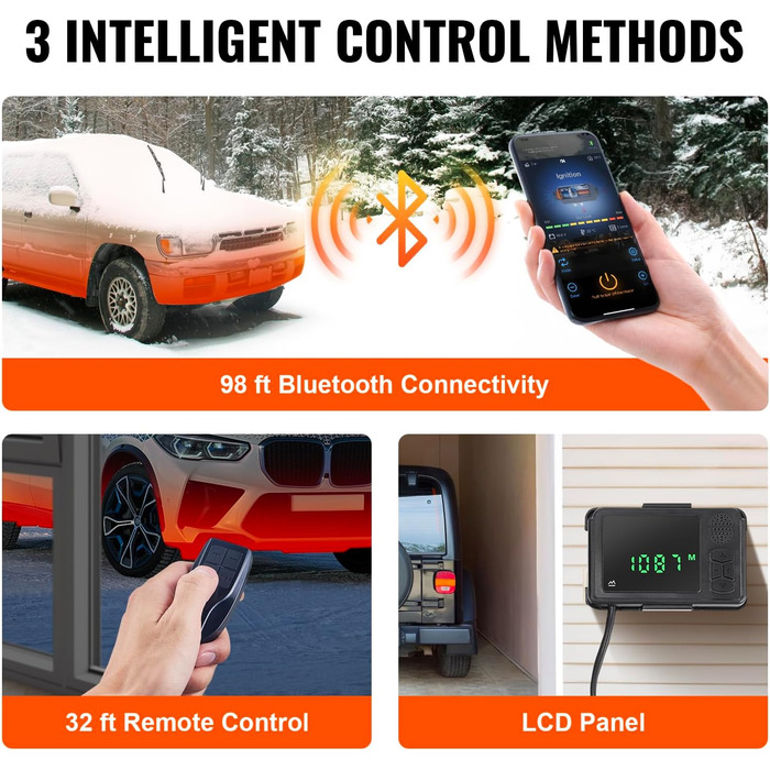 Автономний дизельний опалювач VEVOR 8 кВт, 12V, з LCD-дисплеєм та пультом ДУ, Bluetooth, 0.16-0.62 л/год, оранжевий