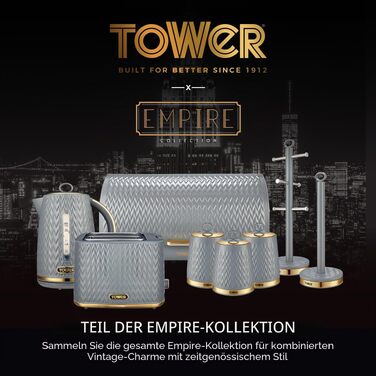 Контейнер для хліба Tower T826090GRY Empire з рулетною кришкою, нержавіюча сталь, сірий з латунними елементами