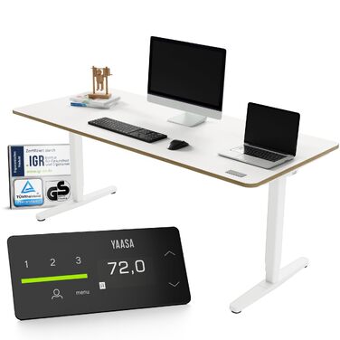 Ергономічний стіл Yaasa Desk Pro з електрорегулюванням висоти, білий 180x80 см – Multiplex. Навантаження до 120 кг, з дисплеєм ErgoTouch