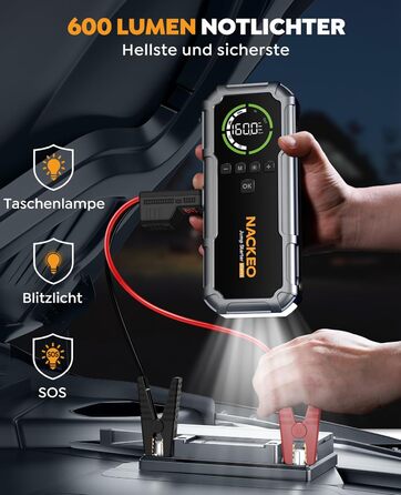 Powerbank Starthilfe 8000A з компресором 160PSI, 12V для авто, 20000mAh, LED-ліхтар, LCD-дисплей, сріблястий