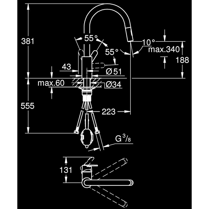Змішувач кухонний GROHE Get з висувним душем, поворотний 360°, хром - 31484001