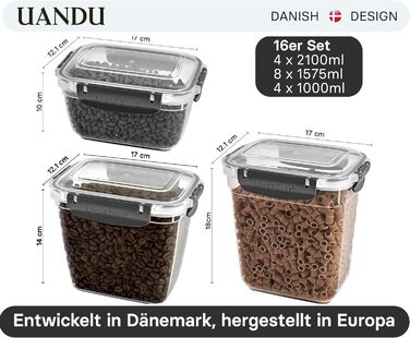 Набір контейнерів для зберігання продуктів Uandu Lock & Fresh 16 шт, герметичні пластикові контейнери з кришкою, для їжі, для мікрохвильовки та морозильної камери, жовті