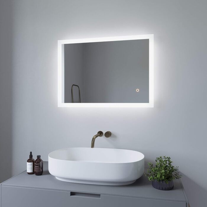 Дзеркало для ванної кімнати AQUABATOS 50x70 см LED з підсвічуванням, сенсорним вимикачем, регулюванням температури світла (6400K), IP44, CE, енергозберігаюче, серія Echos