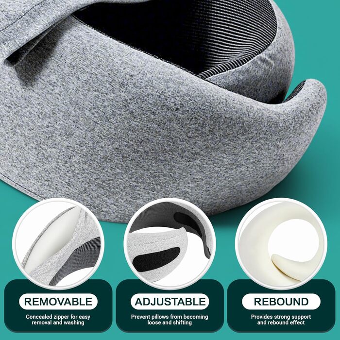 Подорожня подушка для шиї з ефектом пам'яті (Memory Foam) з капюшоном, маскою для сну та берушами — набір для перельотів, авто та поїздів