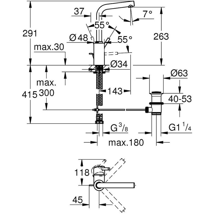 Змішувач для раковини GROHE Concetto L з QuickFix, хромований - 23739002