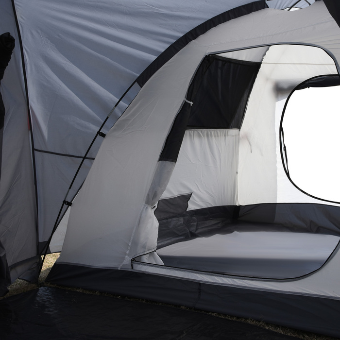 Outsunny Camping Tent 5-місний тунельний намет зі спальнею, сумка для перенесення, водяний стовп 2000 мм, сітчасте вікно, сірий