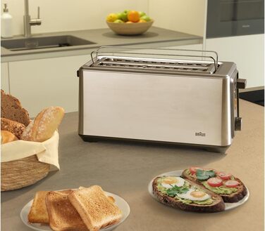 Тостер Braun PurShine HT 1610 BK, 2 слоти, 8 режимів підсмажування, розморожування, підігрів, решітка для булочок, чорний