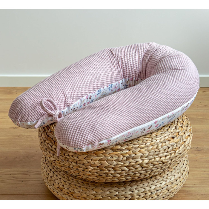 Подушка для вагітних LOOLAY 170 см – подушка для годування та підтримки, 100% бавовна Öko-Tex, ергономічна, знімний чохол (Рожева вафля/Рожева лука)