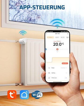 Розумний термостат для радіатора DEWENWILS WiFi, програмований, з керуванням через додаток, сумісний з Alexa та Google Assistant, енергозберігаючий, 1 шт.