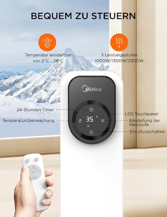 Масляний радіатор Midea NY2311-24UR, 2300 Вт, 11 секцій, з пультом ДК та LED-дисплеєм, чорний