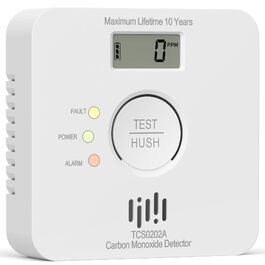 Детектор чадного газу LIORQUE з LCD-дисплеєм, батарея та сенсор на 10 років, гучний сигнал 85 дБ, сертифікація EN 50291, білий