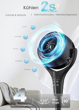 Стійкий вентилятор Turbo Premium Black 38W: Потужний, тихий, з осциляцією та 4 режимами