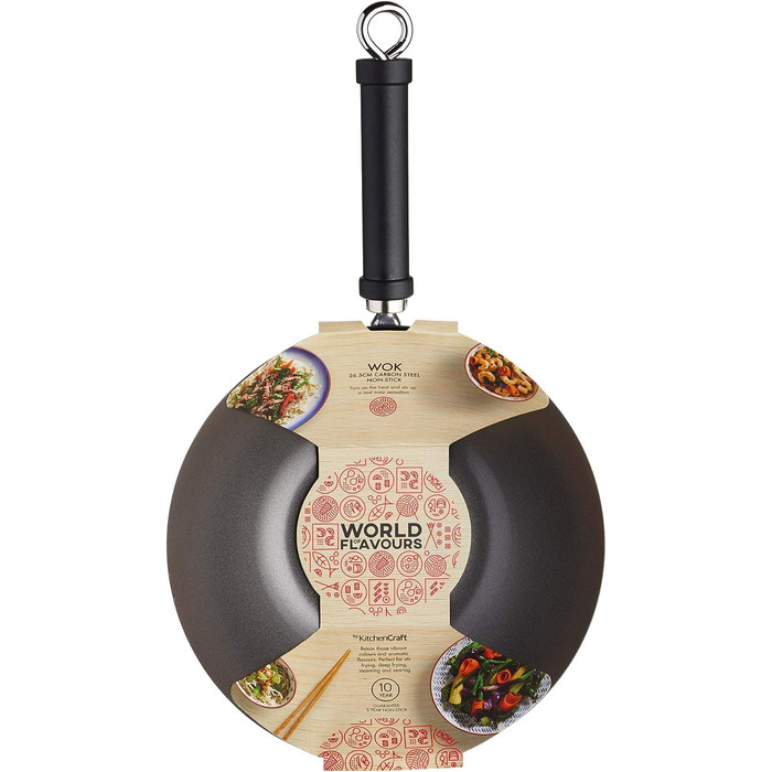 Вок KitchenCraft Pure Oriental з вуглецевої сталі з антипригарним покриттям, 20 см