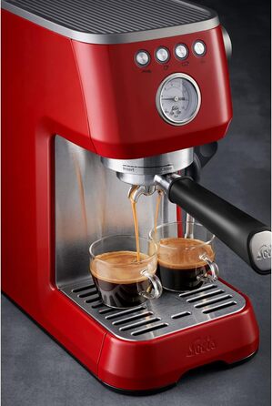 Еспресо-машина Solis Barista Perfetta Plus 1170, професійна ріжкова кавоварка з манометром, паровою та гарячоводною насадкою, температурним регулятором, 54 мм холдером, подвійним носиком, червона