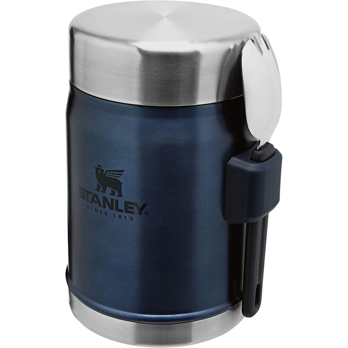 Термос для їжі Stanley Classic Legendary 400 мл з ложкою-виделкою, тримає тепло або холод до 7 годин, нержавіюча сталь, BPA-Free, можна мити в посудомийній машині, колір Nightfall