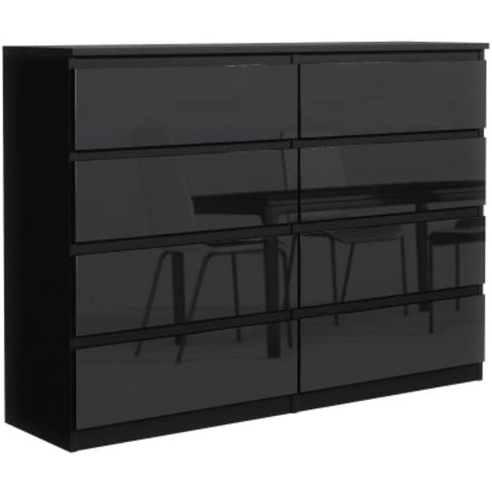 Комод 3E 3xEliving з 8 шухлядами, 120 см, чорний глянець, 4 кольори