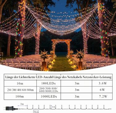 Світлодіодна гірлянда для вулиці та дому 80м, 800 LED, багатоколірна, IP44 водонепроникна, 8 режимів роботи з таймером та пам'яттю, для саду, балкона та кемпінгу