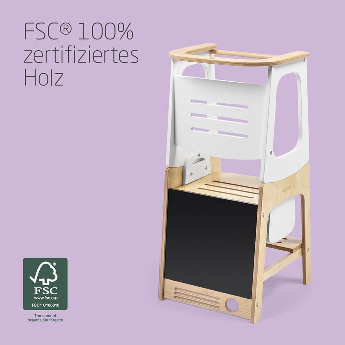 Дитяча Montessori-драбинка Maxi-Cosi Toucan 3-в-1 з дерева: помічник (лернтурм), стілець та стіл з інтегрованою дошкою, FSC-сертифікована натуральна деревина, навантаження до 150 кг