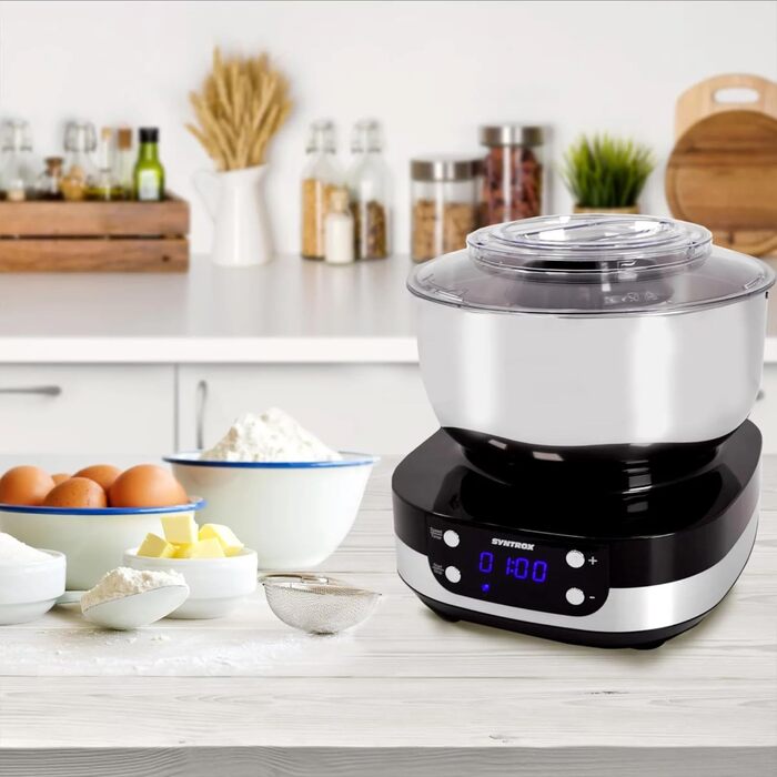 Кухонний комбайн Syntrox Germany Zaurak 5 л, 800 Вт, 5 швидкостей, міксер та тістоміс, нержавіюча сталь, чорний