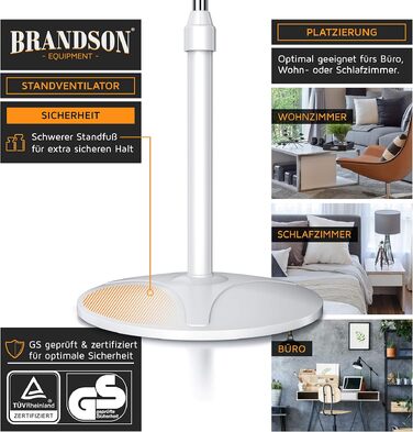 Вентилятор підлоговий Brandson 40 см, срібно-чорний, з пультом, 3 швидкості, коливання 80°, високий потік повітря