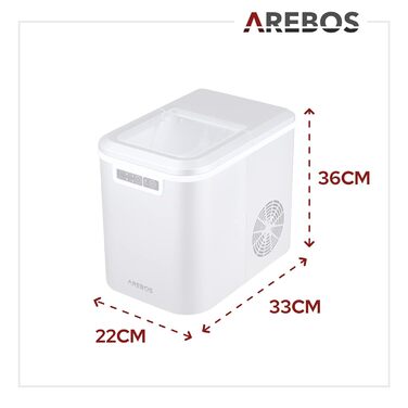 Льодогенератор Arebos, 12 кг/24 год, 2 розміри кубиків, 2,2 л, автоматичне очищення, тиха робота, сріблястий