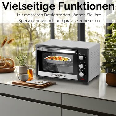 Steinborg Mini Backofen 25л – Електрична міні-піч 3-в-1 для піци та випічки з конвекцією, 1600 Вт, таймер 60 хв, деко для крихт