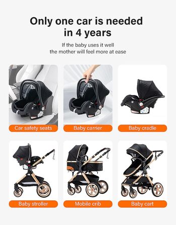 Дитяча коляска Glokid 3 в 1 з реверсивним сидінням, люлькою та автокріслом, з великими колесами, компактно складна, блакитна (LQL XX1)