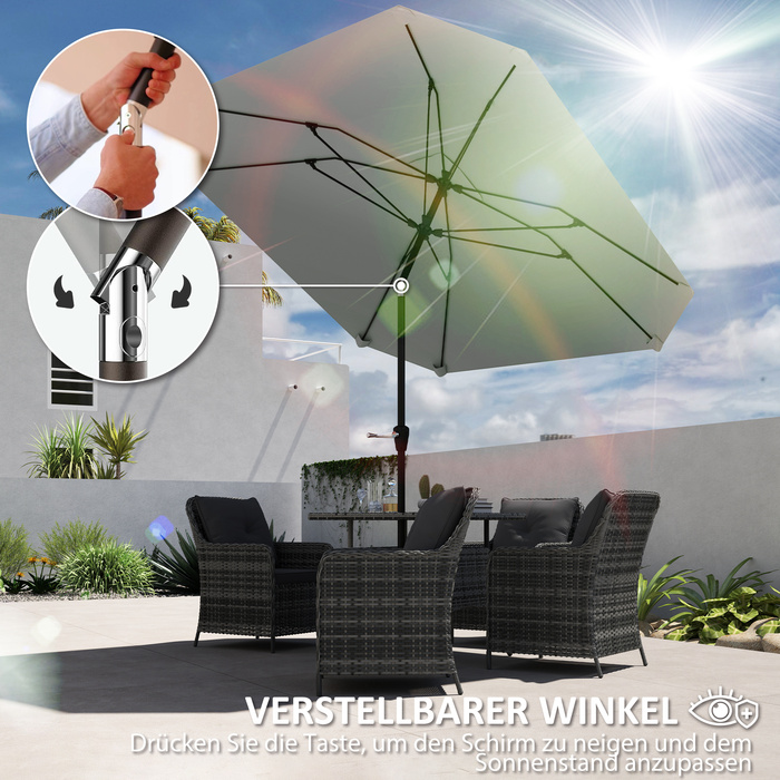 Outsunny Parasol Ø233 см, Парасолька з функцією складання, Восьмикутний балкон Парасолька Пляжна парасолька Вітрозахисна стайня Ринок Парасолька Колінчастий Парасолька Захист від сонця для пляжу Балкон Патіо Сад, темно-сірий