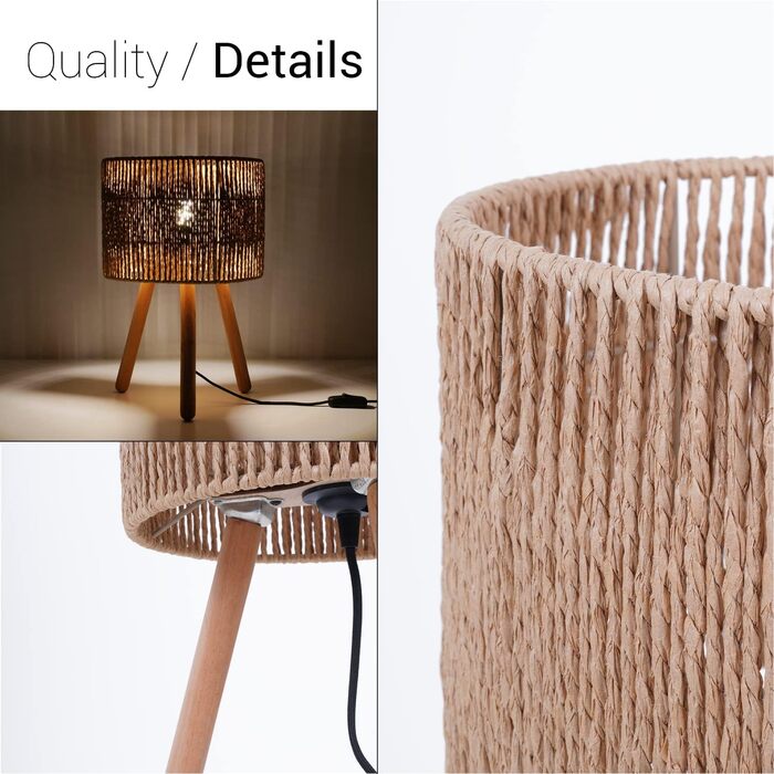Настільна лампа Paco Home Boho з абажуром, натуральний колір, декор з ротангу, для спальні та робочого столу, E27