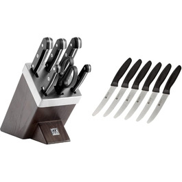 Набір ножів ZWILLING Gourmet 7-тг. та 6-тг. з бруском, нержавіюча сталь, Twin Grip, чорно-коричневі ручки