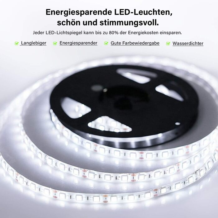 Елегантне дзеркало для ванної кімнати з LED-підсвічуванням 45x60 см, холодне біле світло, IP44, енергозберігаюче, 60L x 45B см