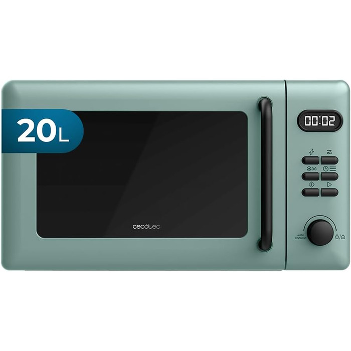 Мікрохвильова піч Cecotec Proclean 3010 Green 20L, 700W, 6 режимів, функція розморожування, таймер 30 хв, зелений колір
