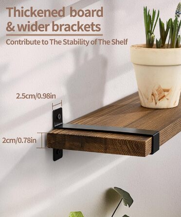Полиця настінна Gronda Holz 3 шт. коричнева 60x15x2 см – без свердління для кухні, ванної, вітальні, книжок, в стилі вінтаж
