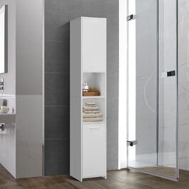 Високий шафа для ванної ML-Design, білий, 30x190x30 см, з 6 відділеннями і 2 дверцятами, вузький шафа для зберігання, МДФ, меблі для ванної кімнати