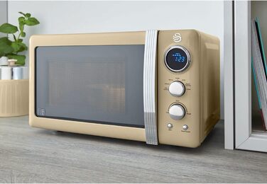 Мікрохвильова піч Swan Retro SM22030CNEU 20 л, 800 Вт, 5 режимів, розморожування, таймер 60 хв, вінтажний дизайн, кремова, дзеркальні дверцята