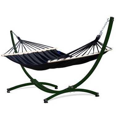 Гамак з підставкою Potenza Outdoor XXL 220x160 см для 2 осіб, стійкий до погодних умов, витримує до 200 кг (чорний гамак, зелена підставка)