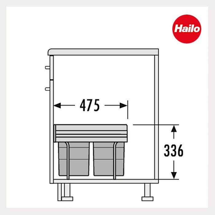 Контейнер для сміття Hailo 3641500 Raumspar-Tandem 2x18 л, для шаф від 40 см, роздільне сортування, монтаж на підлогу, пластик світло-сірий