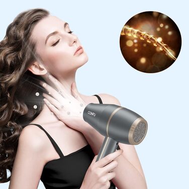 Професійний фен для волосся CONFU 2200W з дифузором, іонізацією, 3 температури, AC мотор, насадки, сірий