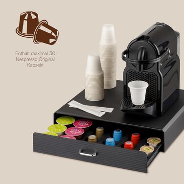 Органайзер для кавових капсул Baroni Home, універсальна шухляда для Nespresso та Dolce Gusto на 30 капсул, відсік для чаю та аксесуарів, компактний пластиковий підстаканник, 34x13x34 см, чорний