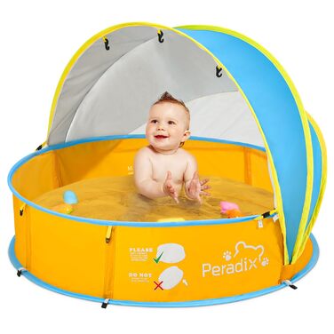 Дитяче басейн-тент Peradix 4-в-1 з UV захистом, басейн з кульками, москітна сітка, ігровий намет для дітей, літній басейн для ігор (блакитно-жовтий)